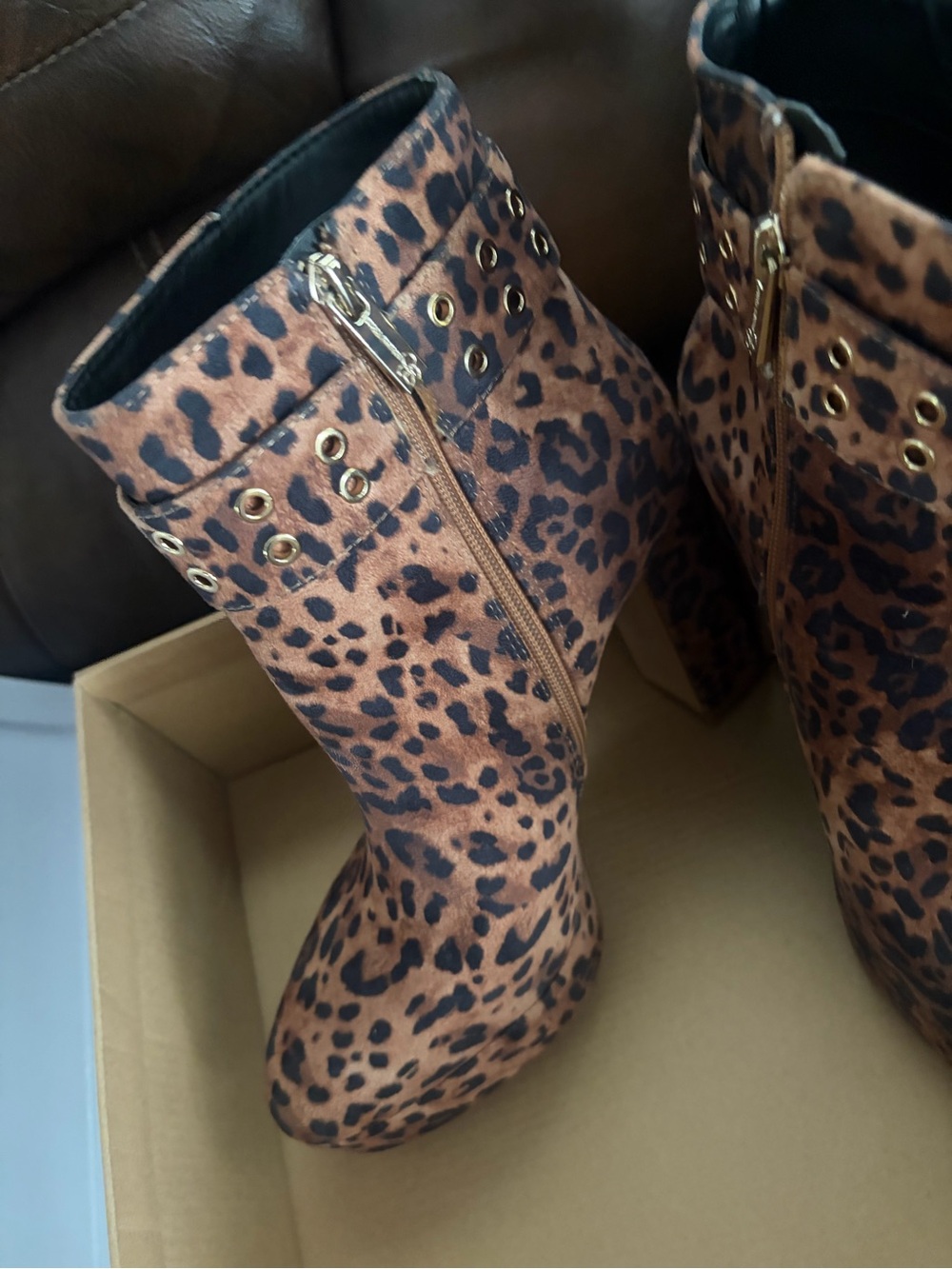 Jessica Simpson Leopard Print Ankle Boots with Gold Accents
